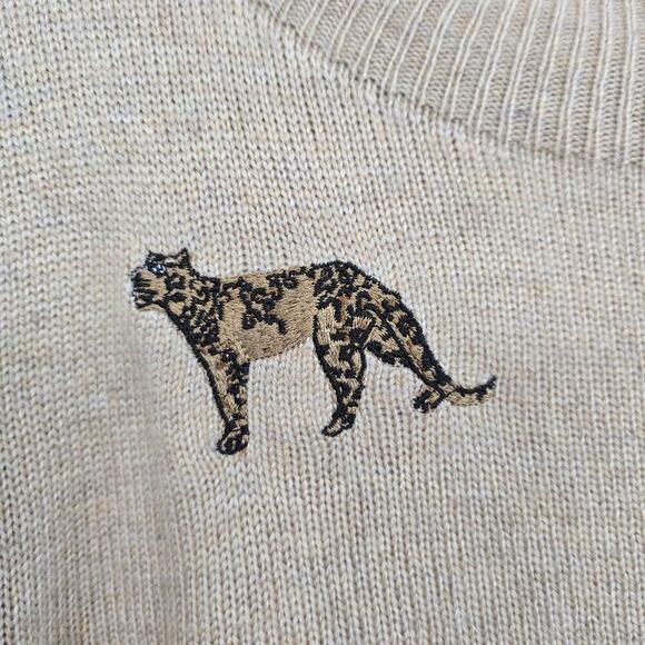 Chico’s 3 XL Beige Embroidered Cheetah Sweater Crewneck CozyLayering AnimalPrint - Picture 2 of 7
